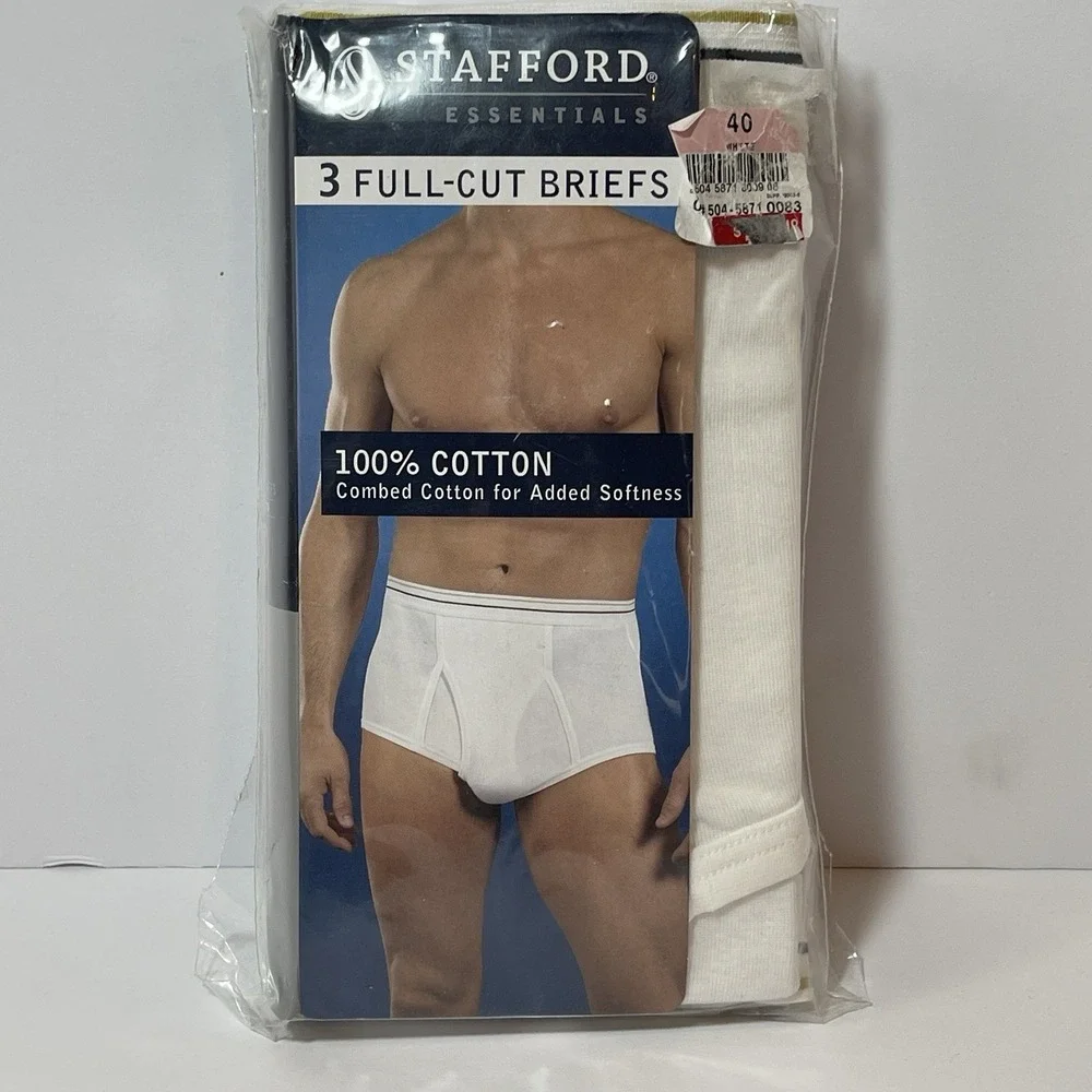 Stafford Men's 3-Pack 100% Cotton Full Cut Briefs Whitey Tighty L 36-38 NOS